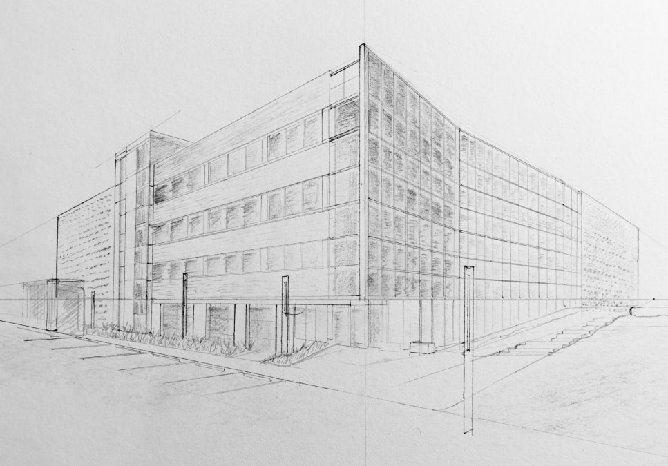 Perspective drawing sketch of building constructed by Megen