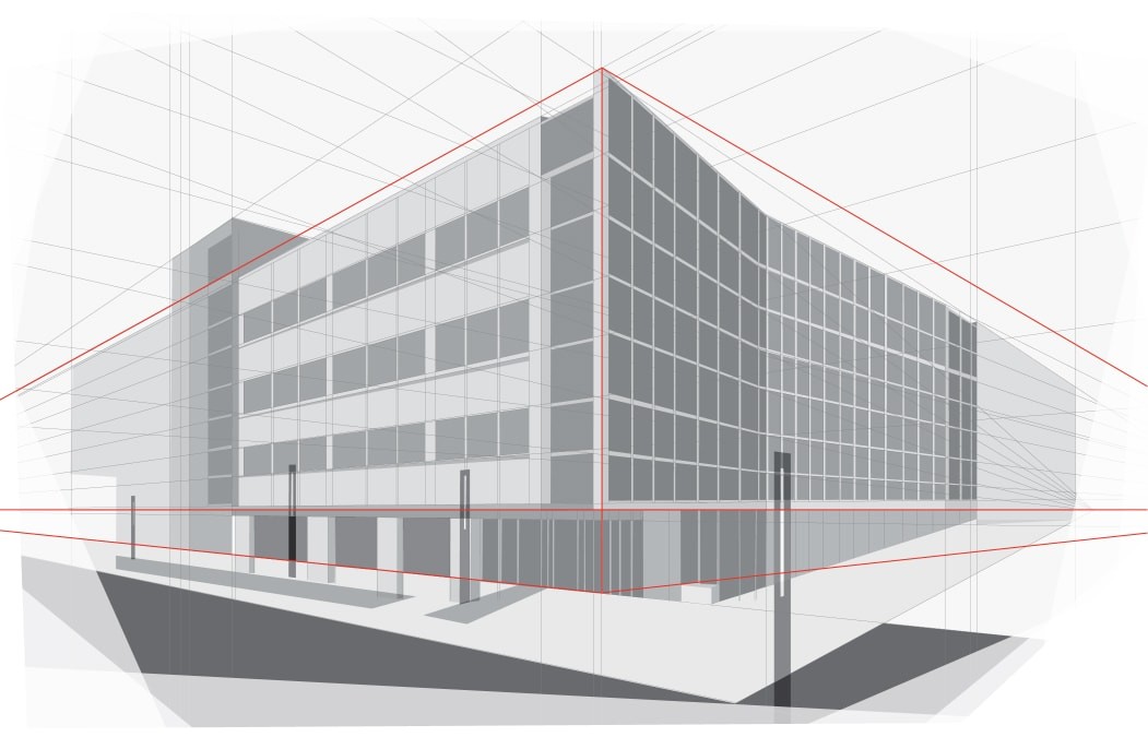Perspective digital rendering of building constructed by Megen